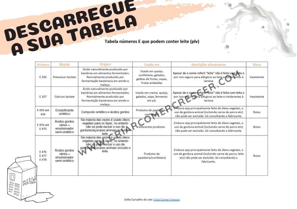 Que números E podem conter leite? Veja a tabela - Criar Comer Crescer