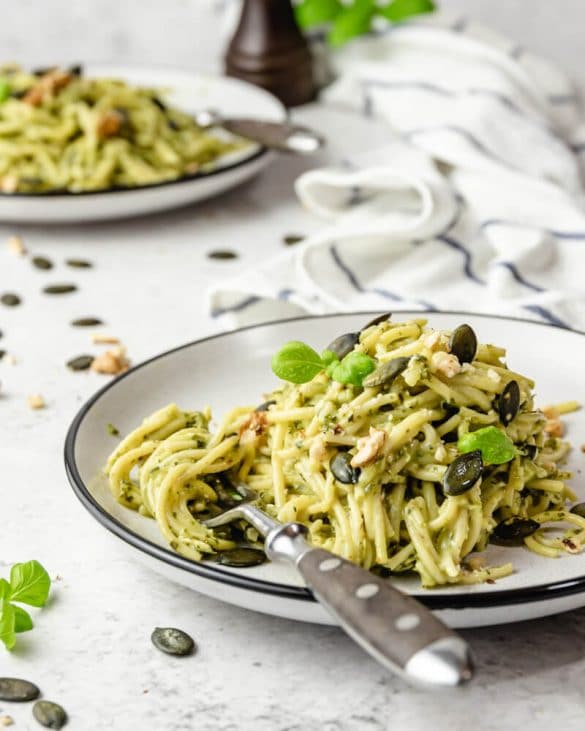 Esparguete com Pesto sem queijo vegano Criar Comer Crescer