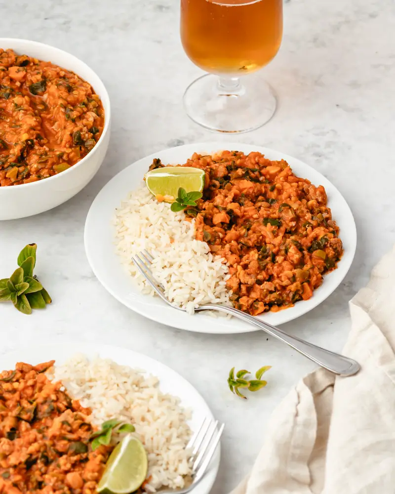 carne picada com lentilhas refeição