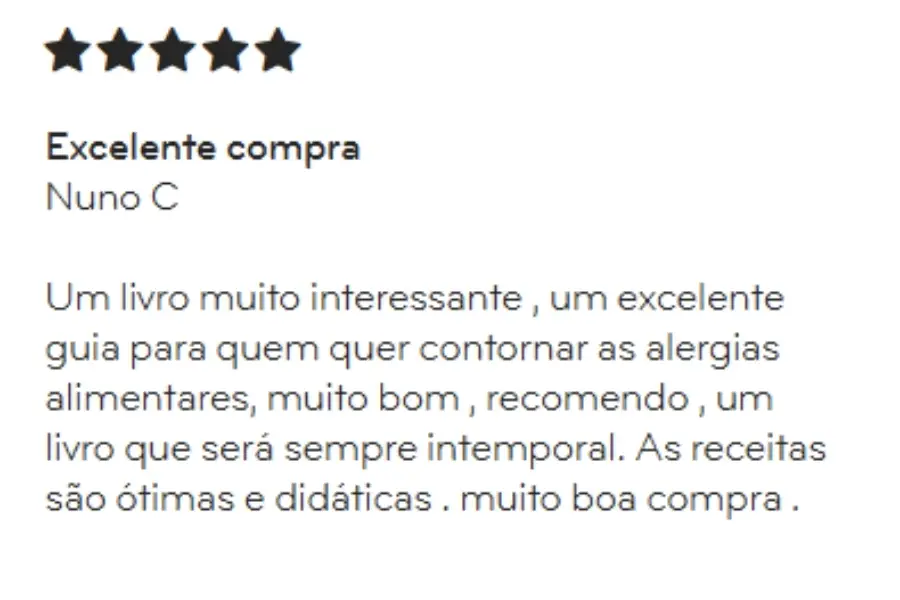 opinião de quem comprou o livro alergias comer sem medos da sofia carvalho e da alergologista Mariana Couto