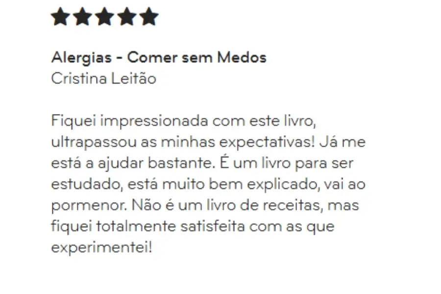 opinião de quem comprou o livro alergias comer sem medos da sofia carvalho e da alergologista Mariana Couto